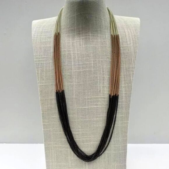 Charming Charlie Necklace Modern Color Cream, Black, Tan Layered Chains 24" NWOT - Picture 1 of 7